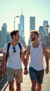 Image of gay couple in NYC knowing the gay questions to ask their boyfriend.